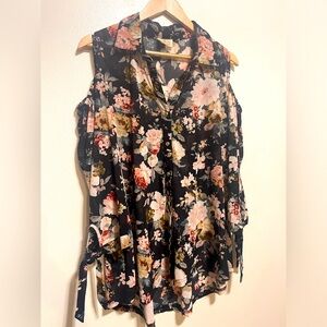 Ember button down sheer floral top